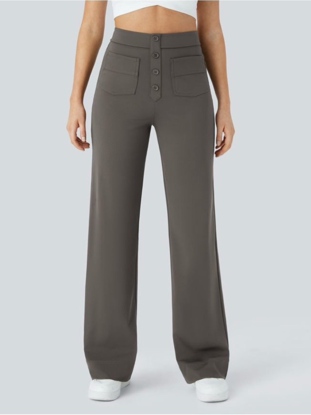 Halara DayStretch High Waisted Pockets Straight Leg Casual Pants Gray Large